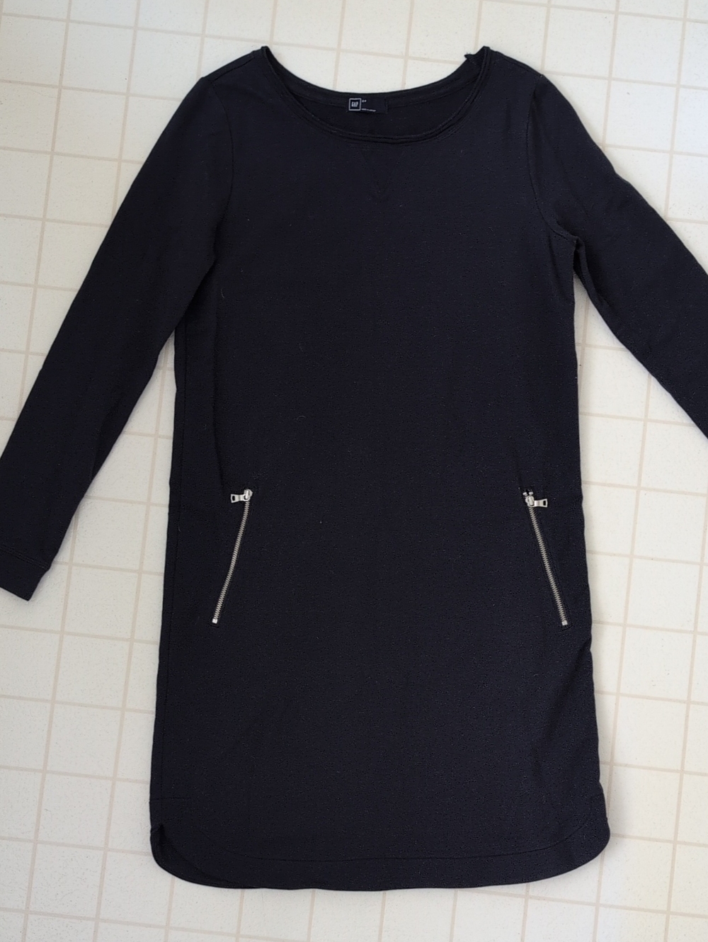 GAP Dark Navy Blue Crewneck Long-Sleeve Dress with Zip Pockets